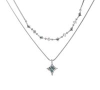 FANTIKAXW Irregular Starlight Necklaces for Men Women,Blue Green Star Pendants with Snake Bone Chain Collar,Hiphop Jewelry Gift