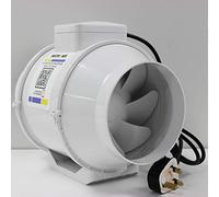 Fantronix 150 mm (6”) Inline Extractor Fan with UK Plug - Powerful Bathroom & Grow Room Ventilation Fan, Energy Class E