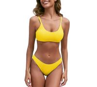 Fanuerg Ladies Women's Ribbed Bikini Sets Scoop Neck Cheeky Swimsuit Textured Two Piece Bathing Suit, Yellow, S