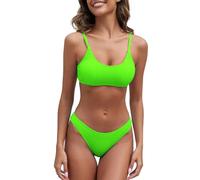 Fanuerg Women's Ribbed Bikini Sets Scoop Neck Cheeky Swimsuit Textured Two Piece Bathing Suit, Fluorescent Green, Large