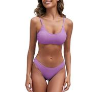 Fanuerg Women's Ribbed Bikini Sets Scoop Neck Cheeky Swimsuit Textured Two Piece Bathing Suit, Purple, Medium
