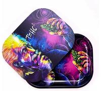 FANVA Rolling Tray with Magnetic Lid - Mini Metal Rolling Tray with Spill Proof Cover - Cute Decorative Tray - Perfect Storage for Home or On-The-Go-Small Size - 7'' x 5.5'', Blue