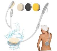 Fanwer Back Scrubber for Shower, 3 in 1 Foldable Bath Brush Long Handle for Shower, Sponge Scrub Brush for Body Washing,Foot Scrubber with Curved Handle for Elderly, Disabled,Men and Women