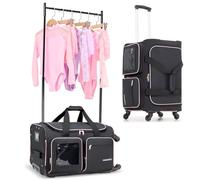Fanwoli 23" Dance Bag with Garment Rack 4 Wheels | Detachable 360° Wheels | Ultra-Light Collection | Ideal Competition Duffle Bag for Dream, Black with Pink Trim, 23-Inch, Classic Style