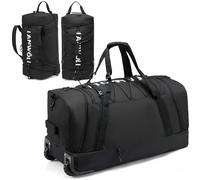 Fanwoli 85L-120L Large Rolling Duffle Bag with Shoes Compartment, 30’’ Expandable & Foldable Heavy Duty Water Resistant Travel Backpack, Black, Standard: 92L | Expanded: 120L
