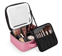 Fanwoli Makeup Bag with LED Mirror - Portable Backstage Vanity Station for Competitions, Lighted Cosmetic Case for Stage Performance, 3 Light Modes, Adjustable Dividers,Type-C Rechargeable