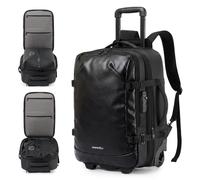 Fanwoli Rolling Travel Backpack with One-Button Vacuum System, 55L, Expandable, Carry-on, Space Black, Travel Backpacks