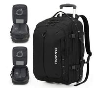 Fanwoli Rolling Vacuum Backpack Travel with One-Button Compression, 55L Expandable, Water Resistant Carry-On Suitcase Luggage, Black, 21.65 x 13.78 x 9 inches, Travel Backpacks
