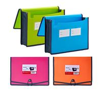 FANWU 4 Pack Plastic Expanding File Wallet Document Organizer with Elastic Cord & Button Closure, Letter Size, 3.5" Expansion, Poly A4 Expandable File Folder for School Office Home Organization