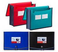 FANWU 4 Pack Plastic Expanding File Wallet Document Organizer with Elastic Cord & Button Closure, Letter Size, 3.5" Expansion, Poly A4 Expandable File Folder for School Office & Home Organization