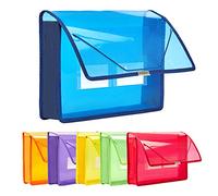 FANWU 6 Pack Plastic Expanding File Wallet Document Organizer with Flap and Cord Closure, A4 Size, 7cm Expansion, Clear Colored Poly A4 Expandable File Folder for Home School Office Storage