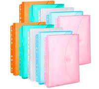 FANWU Expandable Poly Binder Pocket with 1-Inch Gusset, Letter Size, Pouch Folders Poly Envelopes Clear Document Folders for Ring Binder with Hook & Loop Closure (Assorted Color 10 Pack)