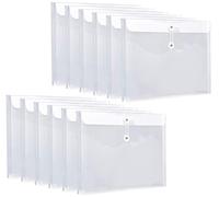 FANWU Plastic Envelopes Poly Envelope Expandable File Document Folders with Button & String Tie Closure - Letter A4 Size - 1-1/4 Inch Expansion - Side Loading (Clear - 12 Pack)