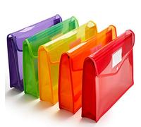 FANWU Plastic File Folder Poly Envelope Expanding File Wallet Document Folder with Snap Button Closure, B4 / A4 Size, 5 Pack Large Waterproof Accordion File Pouch (Assorted Color)