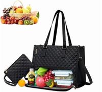 Fanxinzttc Lunch Tote Bag for Women, 15.6 Inch Work Bag with Insulated Lunch Compartment, Large Capacity Laptop Handbag with Purse for Work, Business, Office, Nurse (Black)