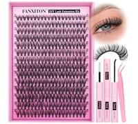 FANXITON Eyelash Extension Kit for DIY 30D Curl Individual Eyelashes Cluster Kit Cluster Lashes Lash Bond and Seal & Lash Eyelash Curler DIY Kit at Home Black