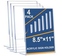 FANXIYA 4-Pack A4 Acrylic Sign Holder, 8.5 x 11 Display Stand for Menu, Leaflet & Document, Clear Plastic Flyer Display Frame for Tables, Poster & Brochure Board for Office & Restaurant (L-Shaped)