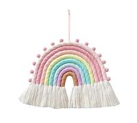 FANXIYA Rainbow Macrame Wall Hanging Decorations for Nursery Decor, Kids Bedroom Woven Tassel for Girls& Boys, Handmade Playroom Cotton Accessories for Baby Toddler Room (Pink)