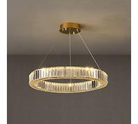 LED Modern Luxury K9 Crystal Chandelier Ring Ceiling Lighting, Simple Hanging 60cm Round Chandelier with Inbuilt 30W Bulbs for Living Room Bedroom Indoor Home Deco, Gold Change for The Better