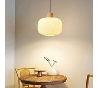 FanXus Nordic Chandelier Kitchen Island Lighting Fixture, Wood Pendant Light White Ribbed Glass Drop Ceiling Lamp, Bedroom Dining Room Hang Lamp Fixture, E27 Suspension Lamps Change for the better