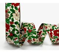 Fany Christmas Mistletoe Pattern 100% Cotton 30mm Bias Binding on a 3m Length (N.B. This is a Cut from a roll, Presented on a Bertie's Bows Ribbon Card)