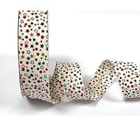 Fany White Christmas Star Pattern 100% Cotton 30mm Bias Binding on a 25m Roll