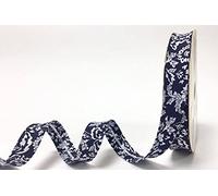 Fany White Floral Pattern on Navy 18mm Bias Binding on a 3m Length (N.B. This is a Cut from a roll)
