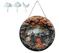 Fanyil/Pubyfun/Glosrity/Sherum/Olygee Witch Doorplate, Witching Hour Halloween for Door Way Hanging Decor, 2D Wooden Witch Theme Decoration, Halloween Round Witches Sign with Hook(1pc-a,11.81")