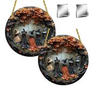 Fanyil Witch Doorplate, Witching Hour, 2025 New Halloween Witch Wreath for Door Wall Decor, Halloween Decorated Doorplate, 2d Wooden Round Witchs Circular Sign Hanging(Style B,2PCS)