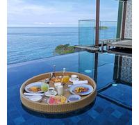 FANYING Extra Large Floating Tray, Handmade in Rattan, Perfect for Pool Beach Party or Hot Tub, Floating Tray for Serving Drinks, Brunch, Water Food,Beige-60X60X15