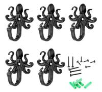 FANYUN 5 Pack Coat Hooks Wall Hooks, Octopus Decorative Wall Mounted Hooks Rustic Metal Hanger for Towel, Key Holder, Hanging Coats, Scarves, Bags, Purses, Backpacks Home Decor (Octopus)