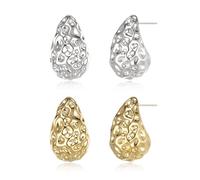 FANZE 2 Pair Gold Drop Earrings Set, Waterdrop Gold Earring, Gold Silver Dangle Statement Jewelry, Hypoallergenic Ear, Zinc, No Gemstone