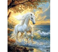 FanZheZhe 11Ct Cross Stitch Kits，Count Counted Stamped Pre Printed Cross Stitch Embroidery Kits for Adults Beginners Starter Advanced Easy Crossstitch White Horse of The Sea 11Ct40X50Cm