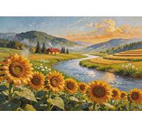 FanZheZhe 11Ct Cross Stitch Kits，Count Counted Stamped Pre Printed Cross Stitch Embroidery Kits for Adults Beginners Starter Advanced Easy Crossstitch Sunflower Field 11Ct50X70Cm
