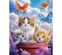FanZheZhe 11Ct Cross Stitch Kits，Count Counted Stamped Pre Printed Cross Stitch Embroidery Kits for Adults Beginners Starter Advanced Easy Crossstitch Cats and Butterflies 11Ct50X70Cm