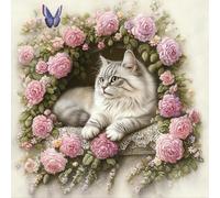 FanZheZhe 11Ct Cross Stitch Kits，Count Counted Stamped Pre Printed Cross Stitch Embroidery Kits for Adults Beginners Starter Advanced Easy Crossstitch Roses and Cats40X50Cm