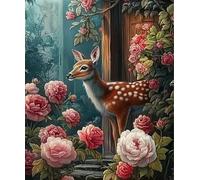 FanZheZhe 11Ct Cross Stitch Kits，Count Counted Stamped Pre Printed Cross Stitch Embroidery Kits for Adults Beginners Starter Advanced Easy Crossstitch Flowers and Deer 11Ct40X50Cm