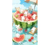 FanZheZhe 11Ct Cross Stitch Kits，Count Counted Stamped Pre Printed Cross Stitch Embroidery Kits for Adults Beginners Starter Advanced Easy Crossstitch Watermelon, Little Rabbit 11Ct40X50Cm