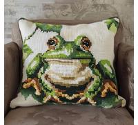 FanZheZhe 11CT Stamped Cross Stitch Kits Pillowcase Cartoon Frog Pre-Printed Embroidery Needlework Kit for Beginners Adults, DIY Cushion Cover for Home Decor, 45×45cm/18×18 inch