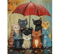 FanZheZhe Counted Cross Stitch Kits for Beginners Adults,11Ct Cross-Stitch Needlecrafts Art Embroidery Kits Arts and Crafts Gifts,Cat Family in The Rain 11Ct40X50Cm