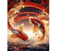 FanZheZhe Cross Stitch Kit with Fabric DIY Embroidery Kits for Beginners Children & Adults with Counted Embroidery Needlepoint Home Decor Gift Koi 11Ct40X50Cm