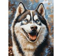 FanZheZhe Cross Stitch Kit with Fabric DIY Embroidery Kits for Beginners Children & Adults with Counted Embroidery Needlepoint Home Decor Gift Husky 11Ct40X50Cm