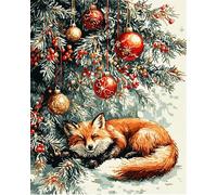 FanZheZhe Cross Stitch Kit with Fabric DIY Embroidery Kits for Beginners Children & Adults with Counted Embroidery Needlepoint Home Decor Gift Christmas Tree, Fox 11Ct40X50Cm