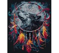 FanZheZhe DIY Easy Cross Stitch Kits for Adults Beginners Wolves and Dreamcatchers Counted Embroidery Needlepoint Kits Home Decor 16x20 Inch