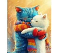 FanZheZhe DIY Easy Cross Stitch Kits for Adults Couple Cats 11CT Beginners Embroidery Patterns for Wall Decor -40x50cm