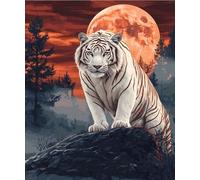 FanZheZhe DIY Easy Cross Stitch Kits for Adults White Tiger Under The Moon 11CT Beginners Embroidery Patterns for Wall Decor -40x50cm