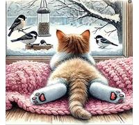 FanZheZhe Embroidery Kit for Beginners, Cross Stitch Kits for Adults, Beginners Embroidery Kit, Embroidery Set, Including Fabric with Prints, Threads, Needles, Cats and Birds40X50Cm