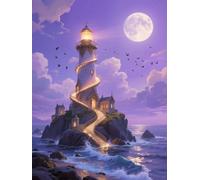 FanZheZhe Embroidery Kit for Beginners, Cross Stitch Kits for Adults, Beginners Embroidery Kit, Embroidery Set, Including Fabric with Prints, Threads, Needles, Purple Sky, Lighthouse 11Ct40X50Cm