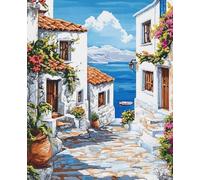 FanZheZhe Printed Beginners Cross Stitch Kits Mediterranean Houses 11CT Stamped Embroidery Kits for Adults Wall Art Home Decoration -16x20 Inch
