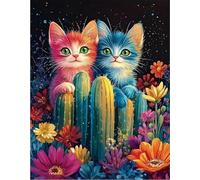 FanZheZhe Stamped Cross Stitch Kit for Adults Beginners，- Full Line DIY Ornament Kit for Home Decor，Cats, Cacti 11Ct40X50Cm